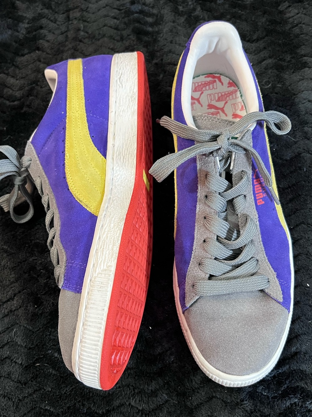 PUMA Suede Classics Purple/Yellow Suede Low-Top Sneakers-Red Outsole 352634 68